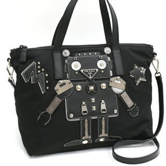 Prada Robot Tote Bag Tessuto Nylon Nero Black Triangle Logo - Picture 1 of 8